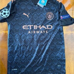 Kun Aguero Manchester City Black and Blue Jersey Size Medium